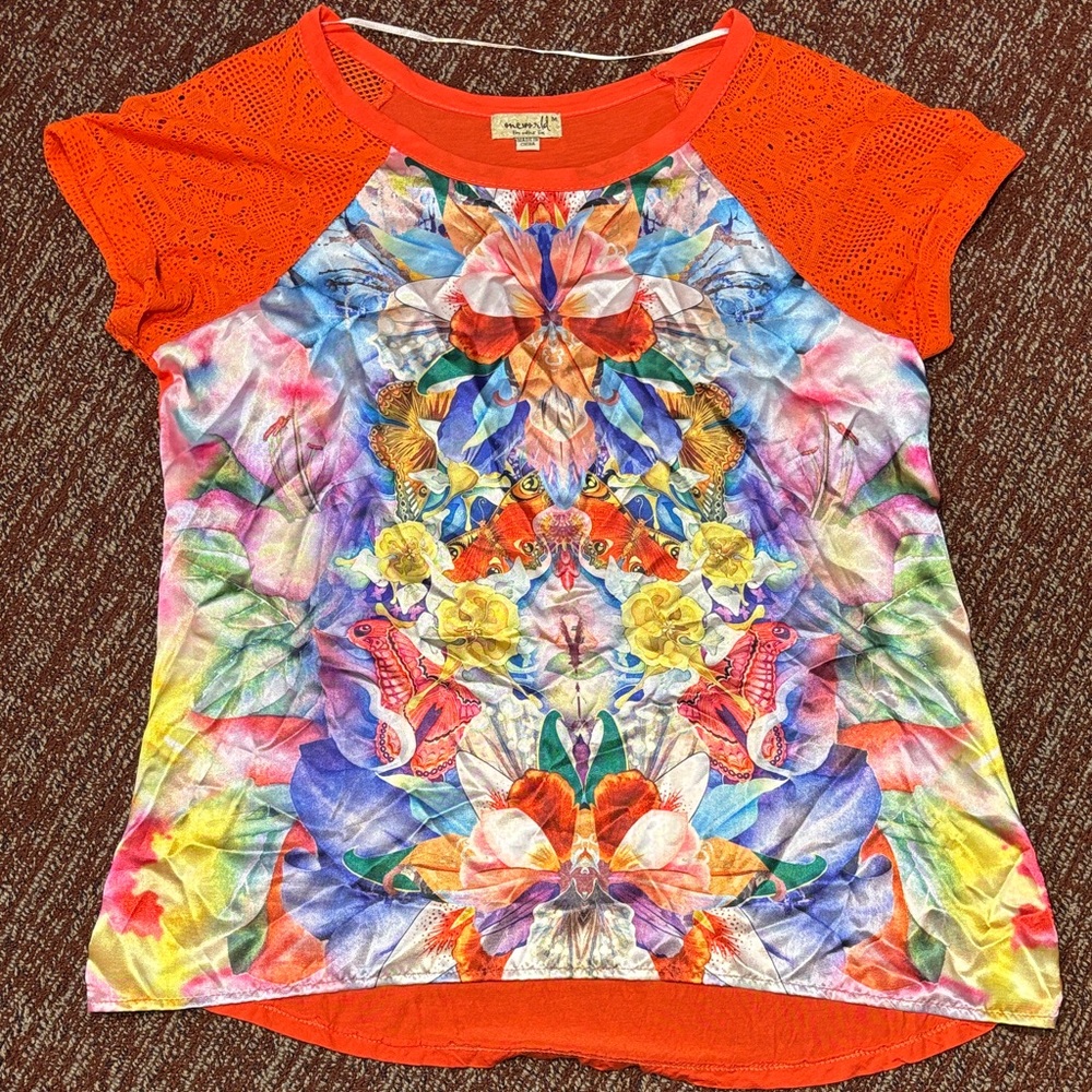 y2k silky satin bright colorful graphic satin front boxy loose casual relaxed M